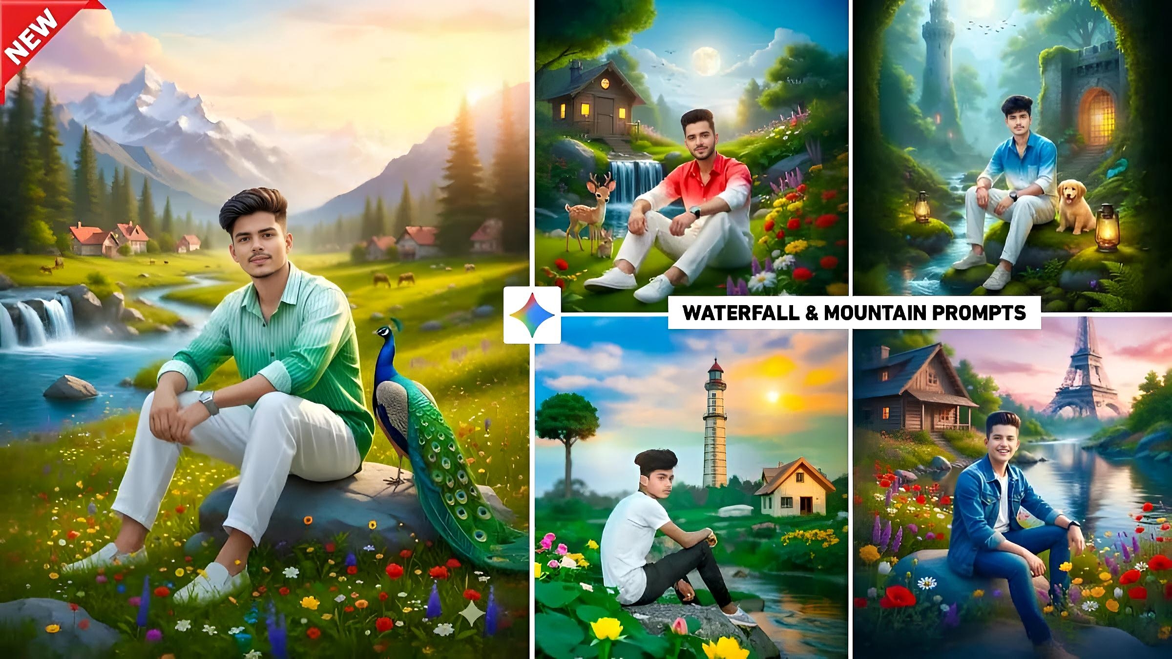 Google Gemini Waterfall & Mountain Ai Photo Editing Prompt
